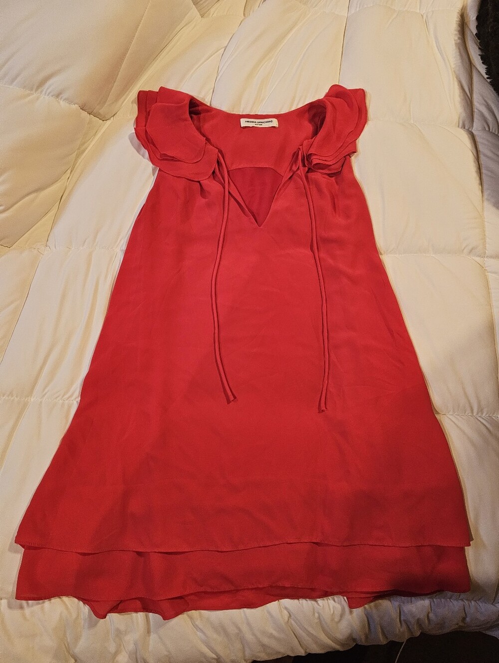 Amanda Uprichard Red Ruffle Blouse Size Small